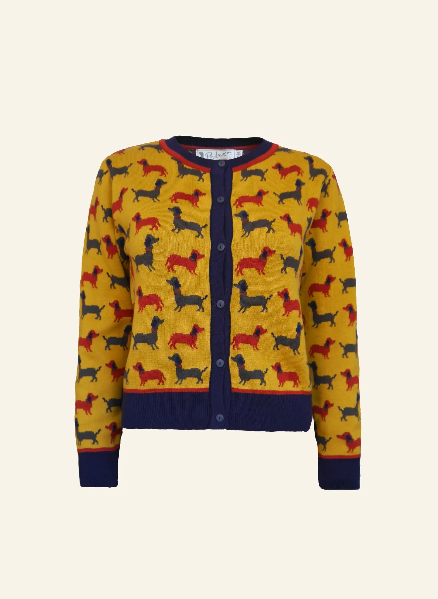 Vera Jacquard Cardigan - Mustard Sausage Dog