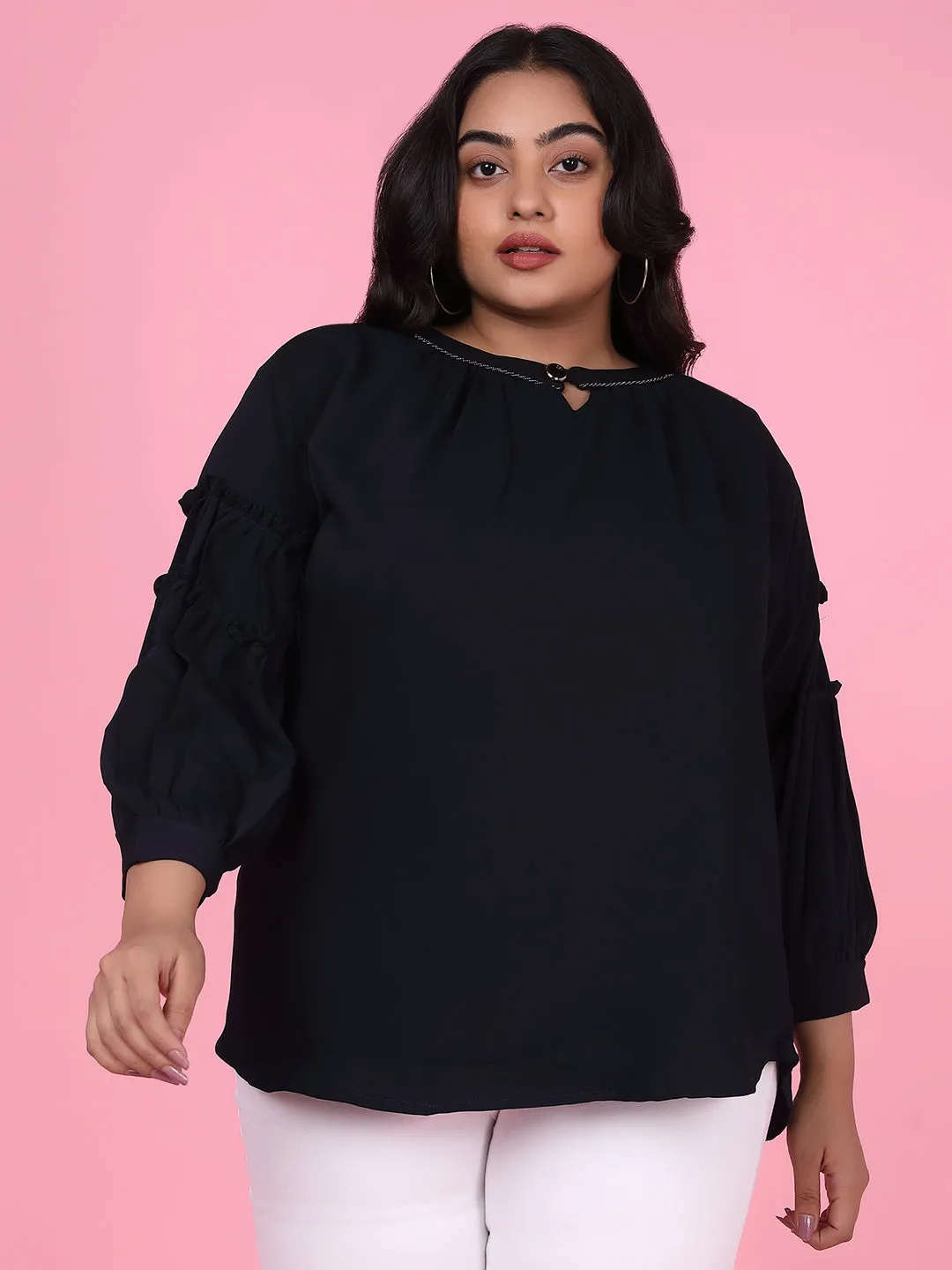 Women Solid Navy Blue Top