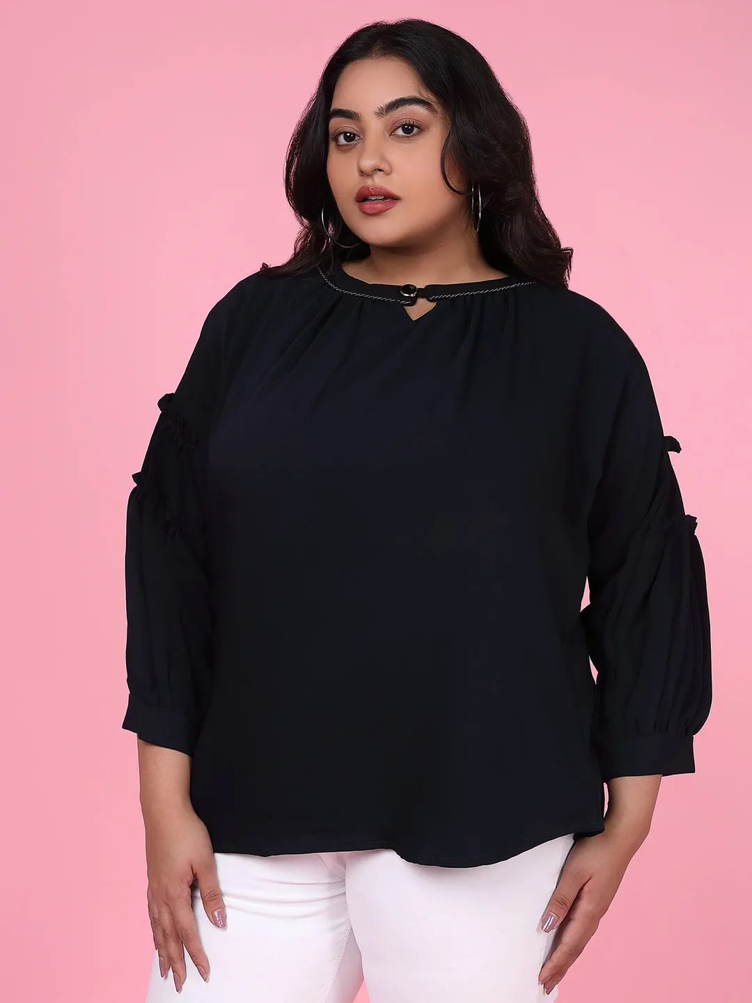 Women Solid Navy Blue Top